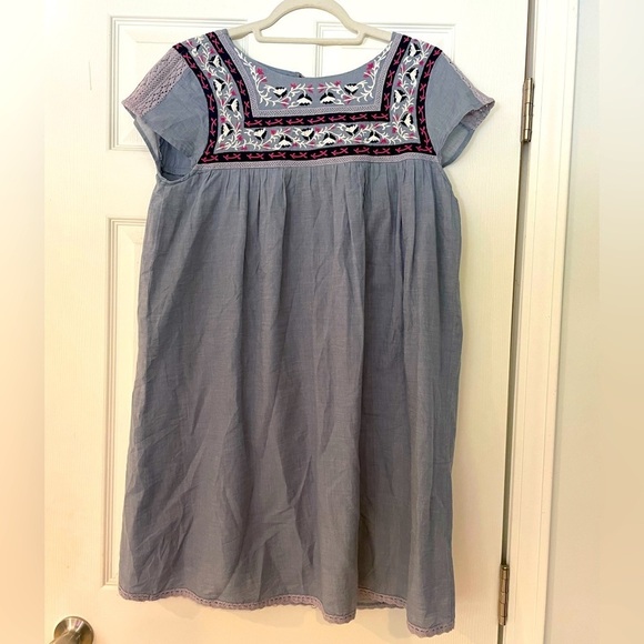 HOLDING HORSES BLUE SHIFT DRESS WITH EMBROIDERY DETAIL - Picture 1 of 3